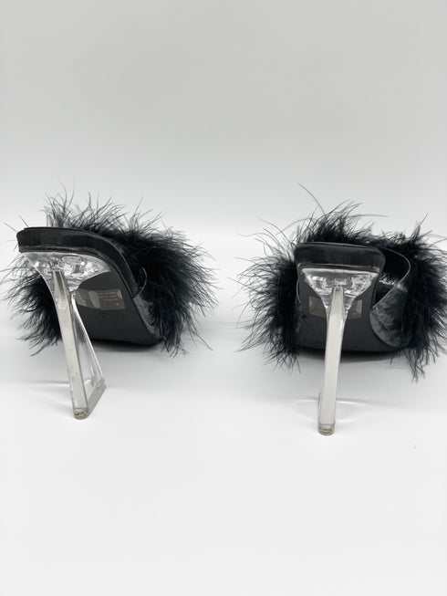 Sassy Fur Clear Black Heels